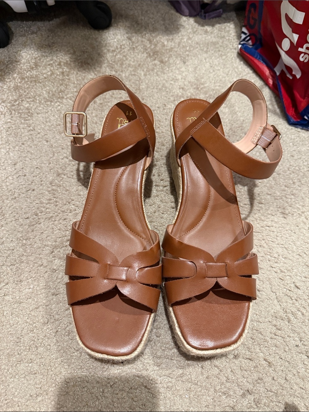 Time and Tru Tan Strappy Knot Espadrille Wedge Sandals